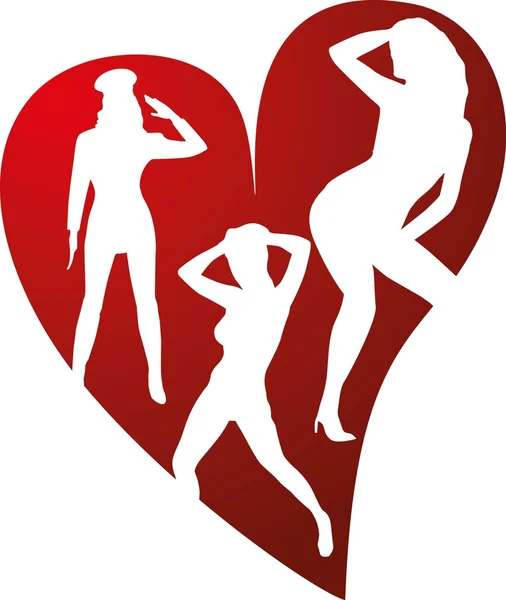 Rood hart danseres meisjes — Stockvector
