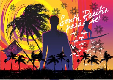 Yaz tatili, sörf tahtası olan adam.