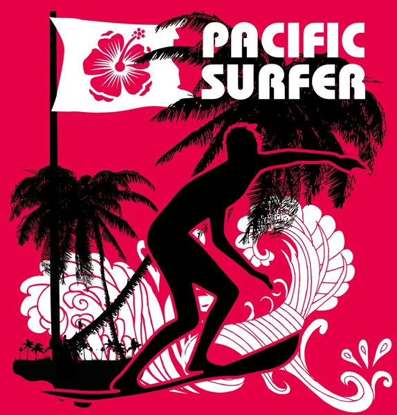 Diseño gráfico vectorial surfista Pacífico — Vector de stock