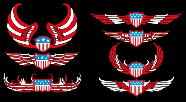 Bandera americana alas escudo vector arte — Archivo Imágenes Vectoriales