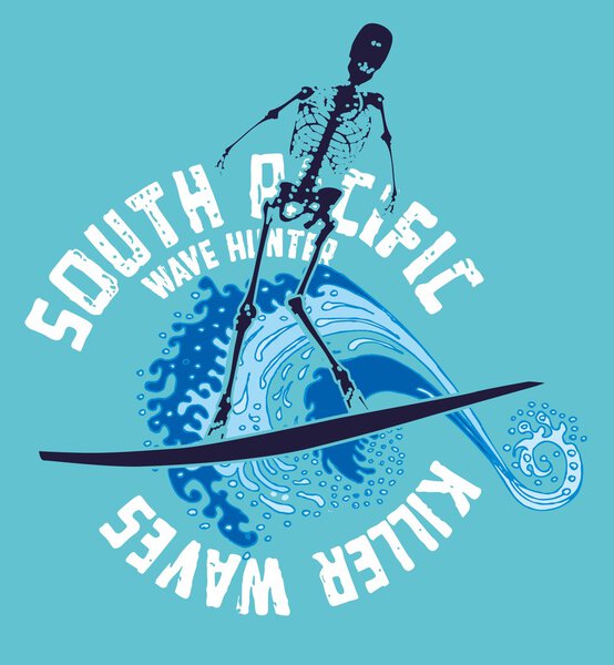 Pacific ocean skeleton surfer vector art