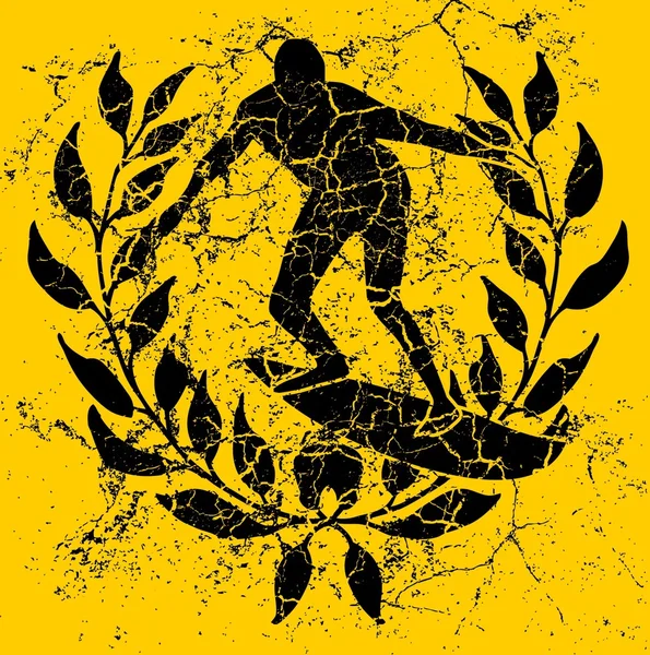 Couronne de fond jaune et art vectoriel surfeur — Image vectorielle