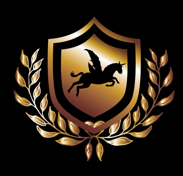 馬の翼ゴールドシールドベクトルアート — ストックベクタ