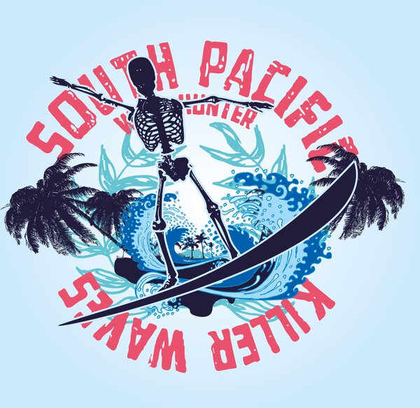 Pacific ocean skeleton surfer vector art