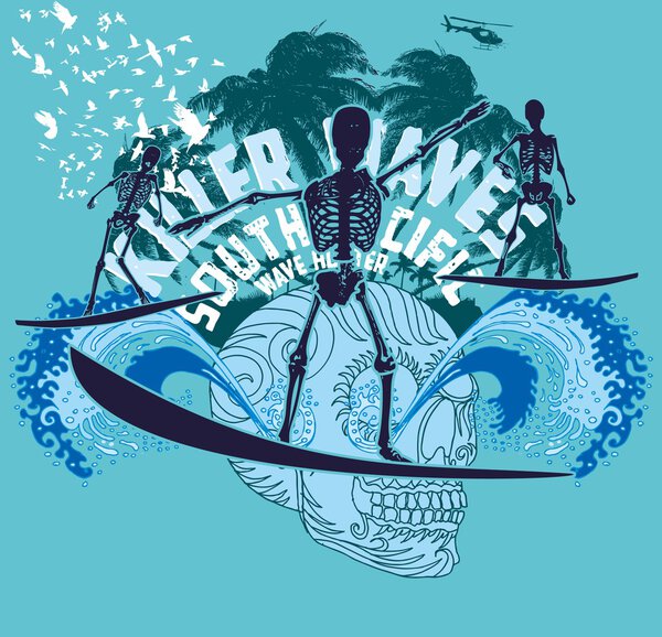 Pacific ocean skeleton surfer vector art