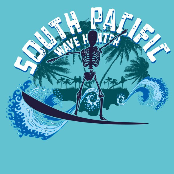 Palm beach skeleton surfer vector art