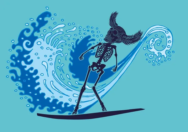 Triball tattoo skeleton surfer vector art — Stock Vector