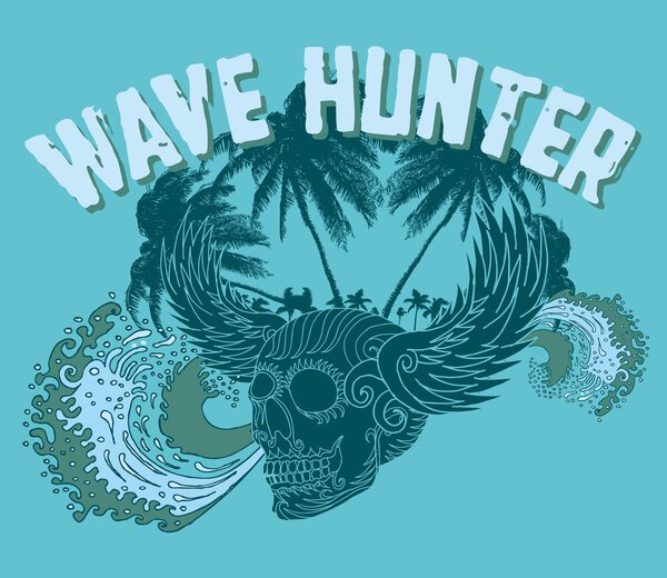 Big wave palm beach wins skull vector art