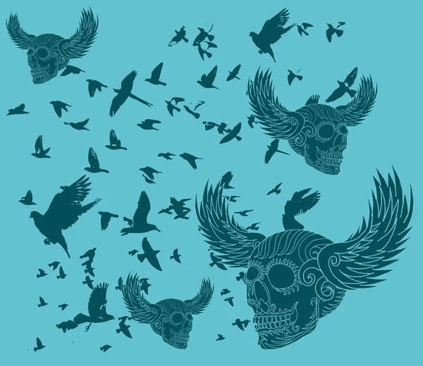 Tribal wings and skull vector art — Stock Vector