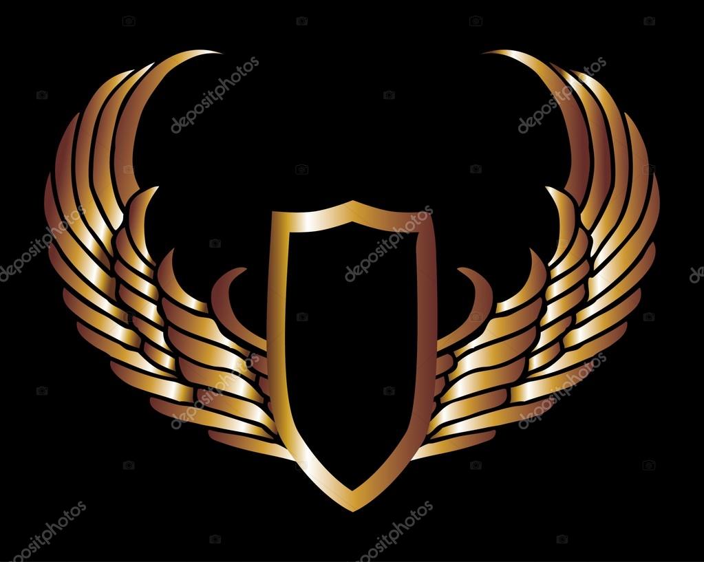 Metalic gold wings and shield vector art