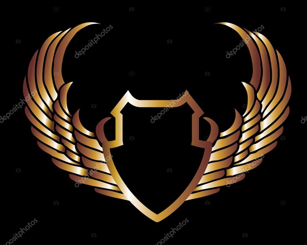 Metalic gold wings and shield vector art