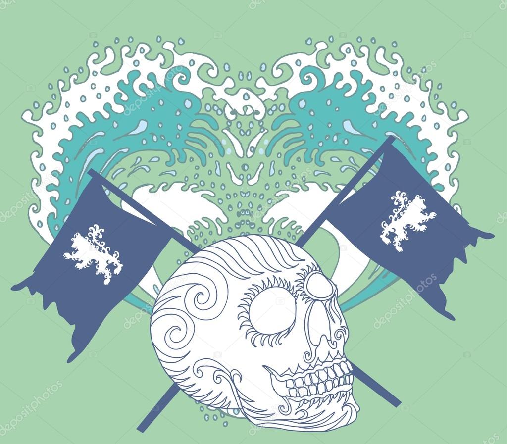 Tribal tattoo skull and lion flag vector art