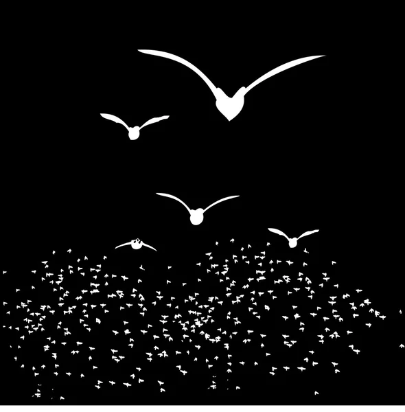 Noir fond oiseaux vie vecteur art — Image vectorielle