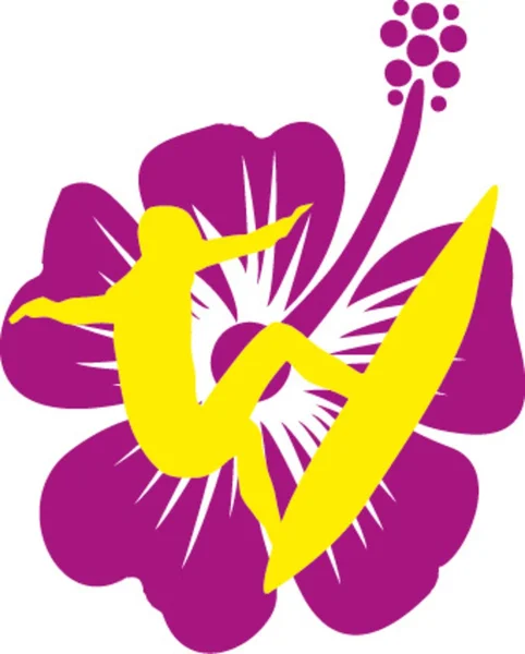 Hibiscuse surfista y flor vector de arte — Archivo Imágenes Vectoriales