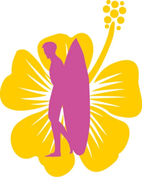 Hibisthe surfeur et vecteur de fleurs art — Image vectorielle