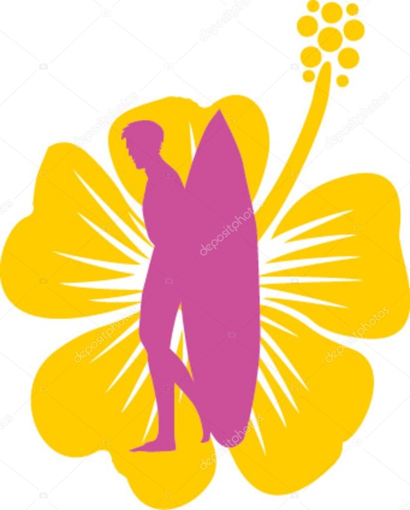 Hibiscuse surfer and flower vector art