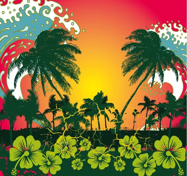 Pacific oceaan palm strand vector kunst — Stockvector