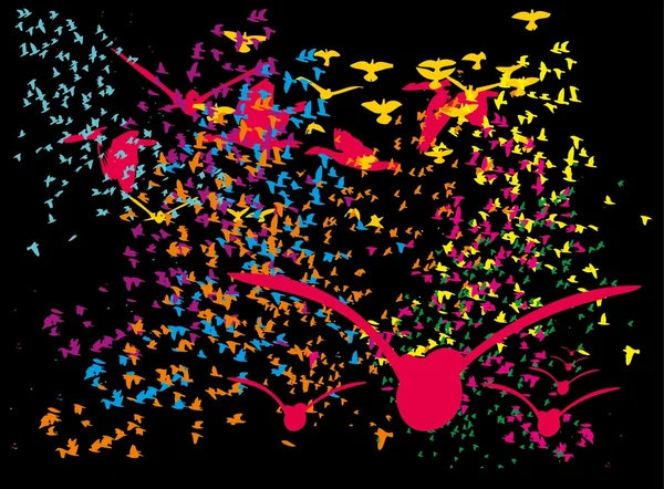 Schwarzer Hintergrund Vögel Leben Vektor Kunst — Stockvektor