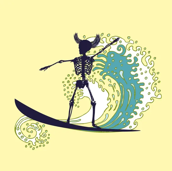 Tattoo tribal surfer big wave vector art — Stock Vector