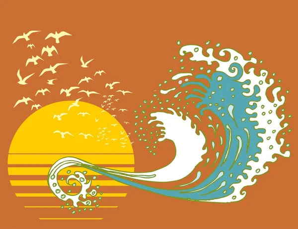 Sol y olas de agua vector de arte — Archivo Imágenes Vectoriales