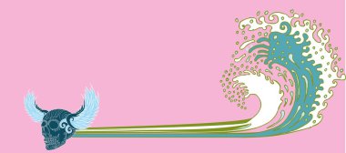 Büyük dalga dövme kafatası sanatı