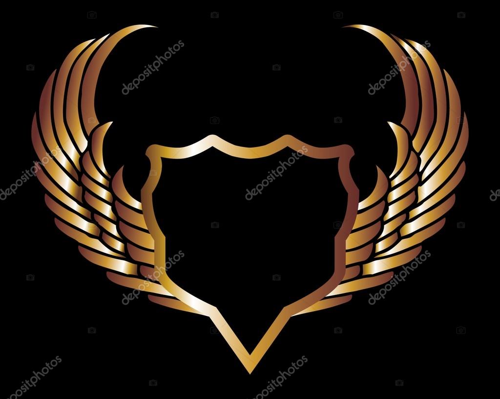 Metalic gold wings and shield vector art