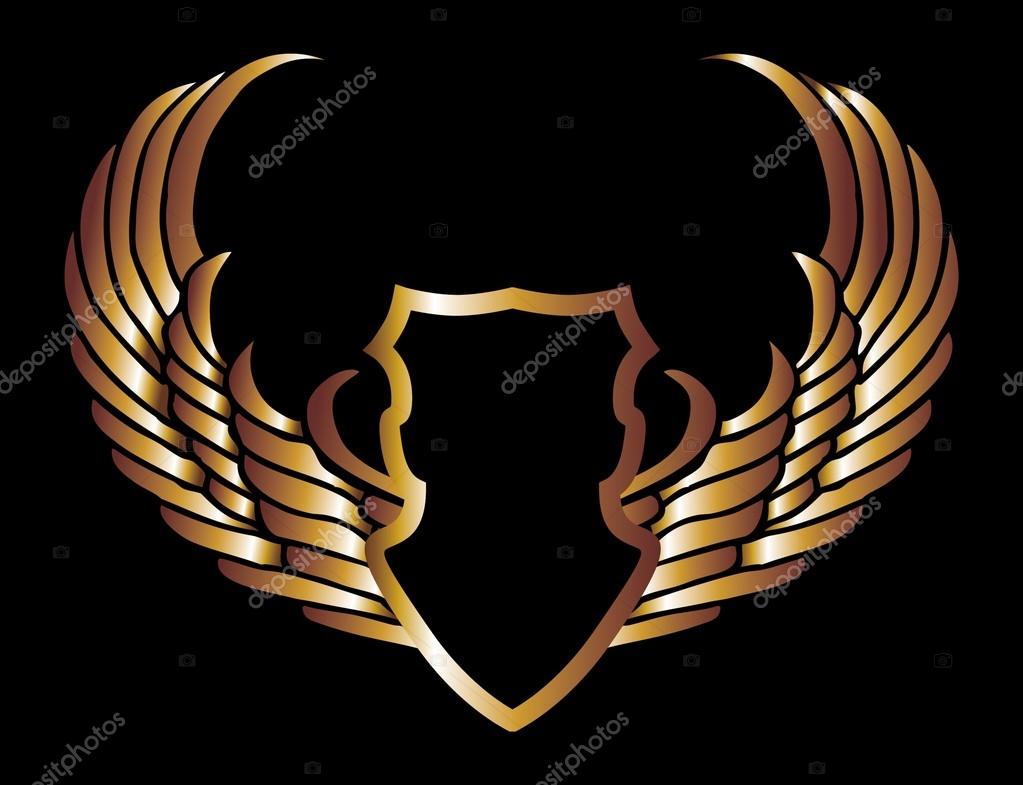 Metalic gold wings and shield vector art
