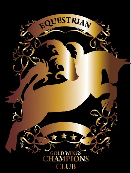 Altın binicilik kalkanı ve çerçeve vektör sanatı