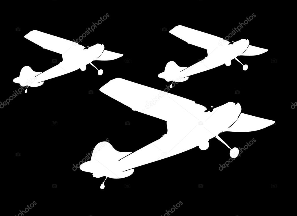 White silhouette of jet airplane vector art