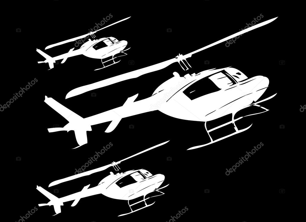 Civil helicopters in perspective vector art