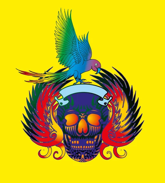 Skull and parrot vector art — Stock Vector