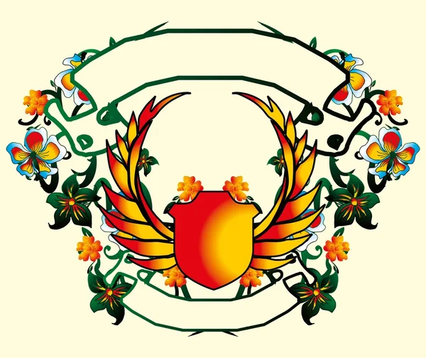 Arte vector de escudo de hibisco y cinta — Archivo Imágenes Vectoriales