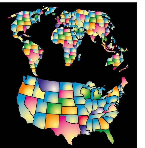 América mapa de color vector de arte — Archivo Imágenes Vectoriales