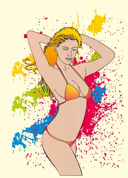 Fashion bikini girls vector art — Stock Vector