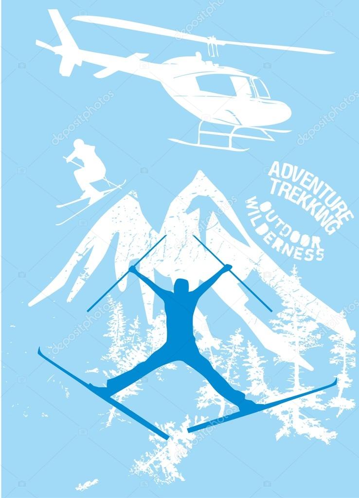 Blue background skier vector art