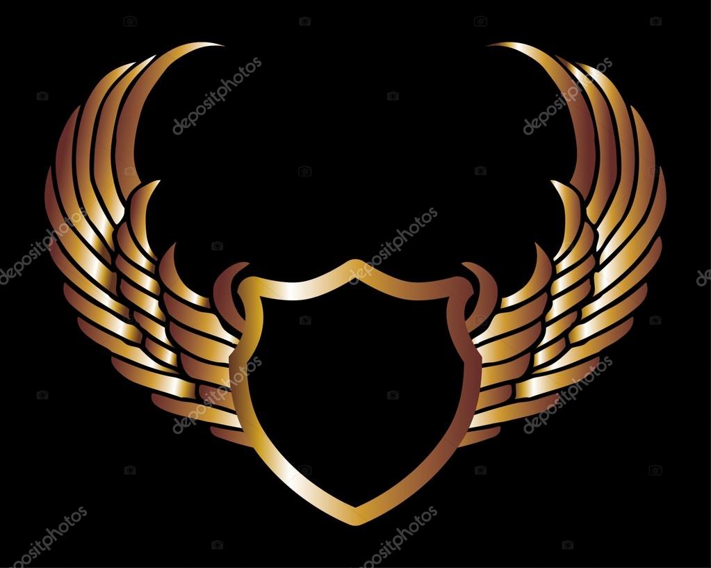 Shield and Gold Wings Elegant Logo Graphic by shikatso · Creative Fabrica