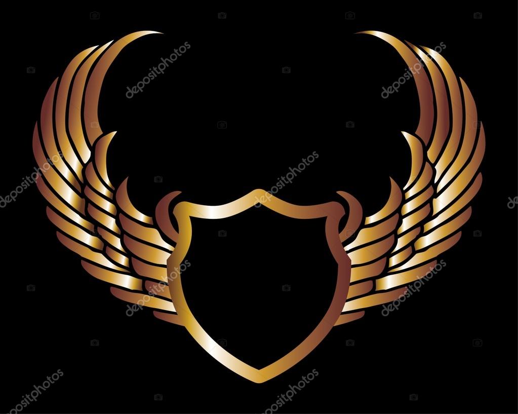 Metalic gold wings and shield vector art