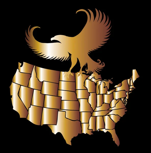 American mapa de oro y el águila eps8 vector de arte — Archivo Imágenes Vectoriales