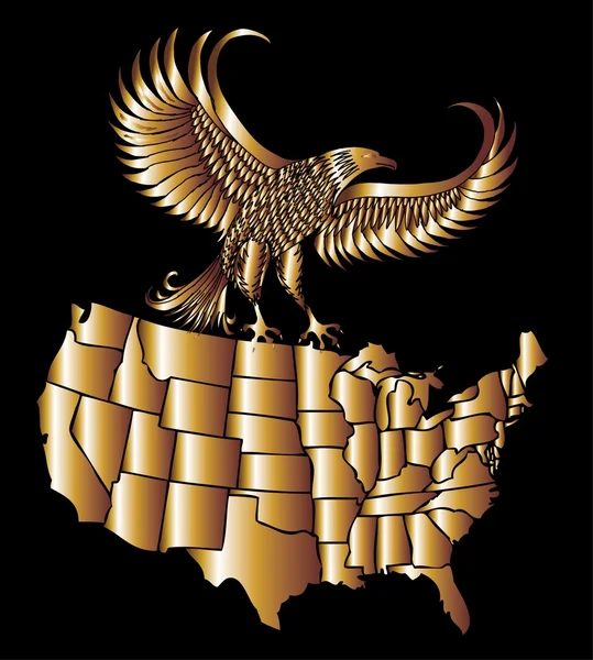 American mapa de oro y el águila eps8 vector de arte — Vector de stock