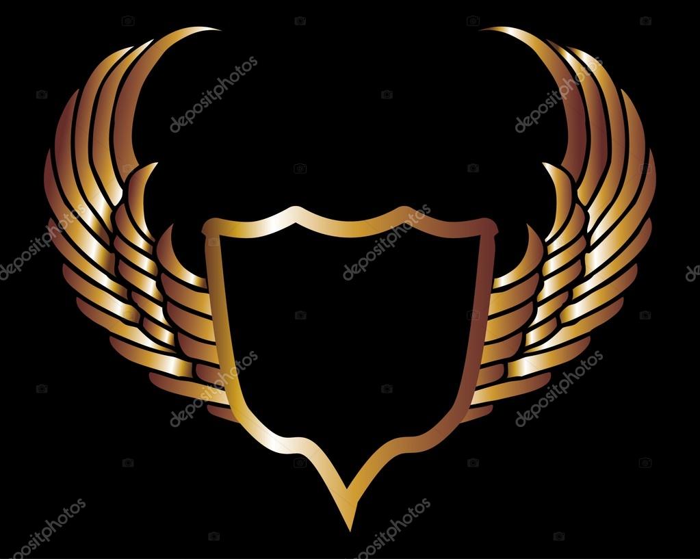 Metalic gold wings and shield vector art