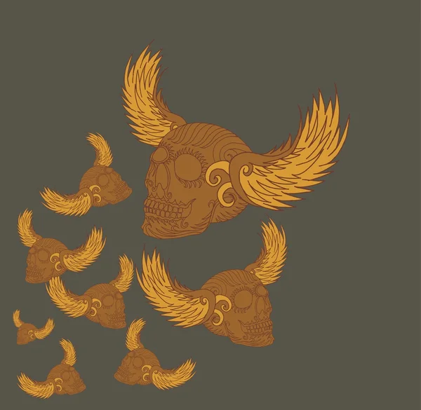 部族の翼と頭蓋骨のベクトルアート — ストックベクタ