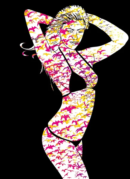 Mode bikini filles art vectoriel — Image vectorielle