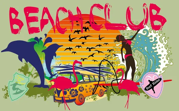 Pacific oceaan surfer meisjes vector kunst — Stockvector