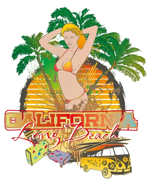 Palm Beach Surfer girls vector art — стоковый вектор