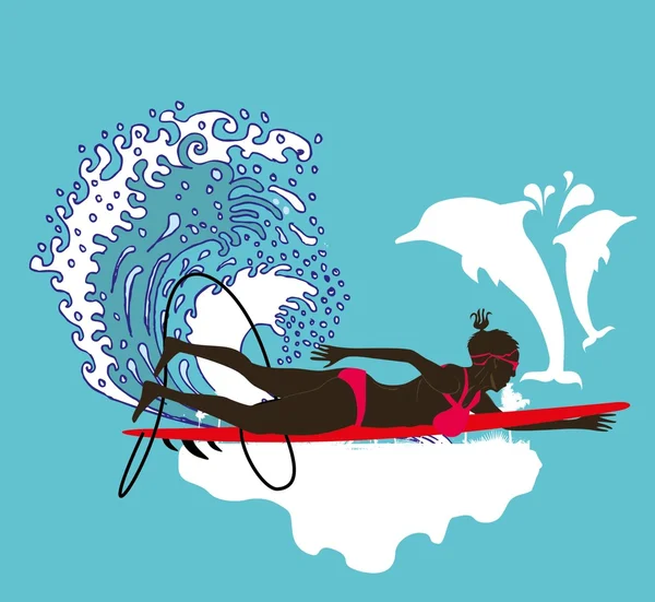 Pacifico oceano surfista ragazze arte vettoriale — Vettoriale Stock