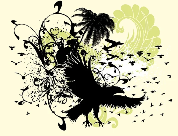 Palmstrand en vogels vector kunst — Stockvector