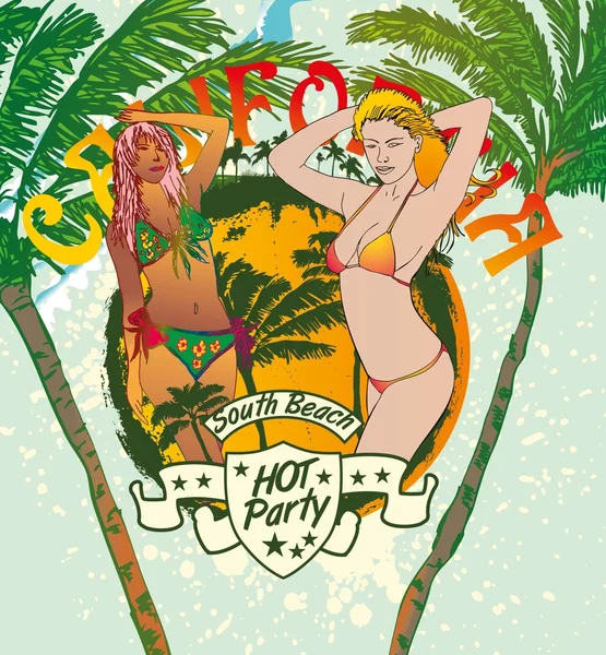 Palm beach samba girls vector art — Stock Vector