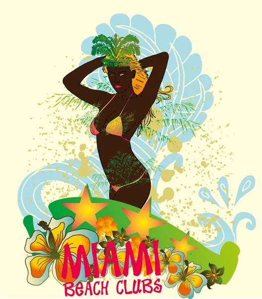 Palmier plage samba filles vecteur art — Image vectorielle