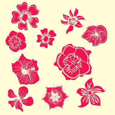 Hibiscus çiçek siluetleri vektör sanat