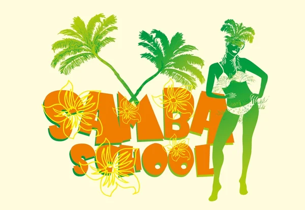 Palma spiaggia samba ragazze arte vettoriale — Vettoriale Stock